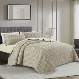 Nova Home Rosetex Poly Cotton Jaquard Reversible Bed Spread Set - Brown (Available In Sizes) product thumbnail 2