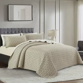 Nova Home Rosetex Poly Cotton Jaquard Reversible Bed Spread Set - 3Pcs - King & Super King - Brown product thumbnail 2