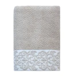Nova Home Minto Jacquard Embroidered Towel - 100% Cotton - 50x90 Cm - Beige product thumbnail 2