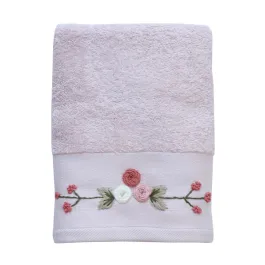 Nova Home Rose Mary Floral Embroidered Towel - 100% Cotton - 50x90 Cm - Pink product thumbnail 2