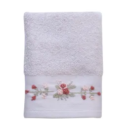 Nova Home Esra Floral Embroidered Towel - 100% Cotton - 30x50 Cm - Pink product thumbnail 2