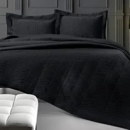 Nova Home Yildiz Satan Bed Spread Set - 3pcs - King & Super King - Black product thumbnail 2