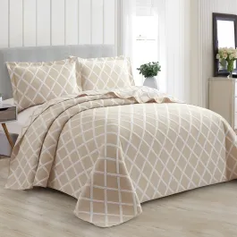 Nova Home Valook Poly Cotton Jaquard Reversible Bed Spread Set - Beige (Available In Sizes) product thumbnail 2