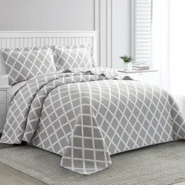 Nova Home Valook Poly Cotton Jaquard Reversible Bed Spread Set - Grey (Available In Sizes) product thumbnail 2