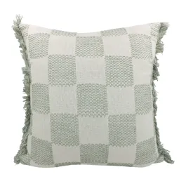Nova Home Gingham Embroidered Cushion Cover with Fringes – 50x50 cm – Stone product thumbnail 2