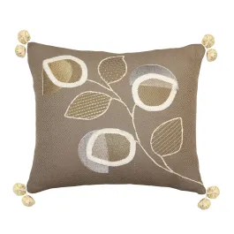 Nova Home Foliera Handmade Embroidered 100% Cotton Cushion Cover - 50x50 Cm - Brown product thumbnail 2