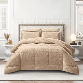 Nova Home Floriva Winter Jacquard Flannel Floral Comforter Set - Beige (Available In Sizes) product thumbnail 2