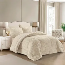 Nova Home Chevrone Winter Jaquard Fur Comforter Set with Soft Mink Backing - Beige (Available In Sizes) product thumbnail 2