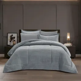 Nova Home Froska Winter Embossed Flannel Comforter Set with Soft Fur Backing - King/Super King - Grey product thumbnail 2