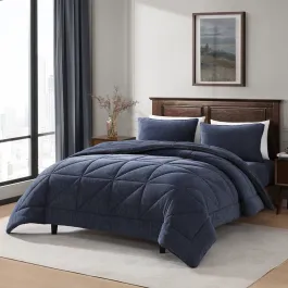 Nova Home Snug Winter Velvet Comforter Set with High Pile Backing - Navy (Available In Sizes) product thumbnail 2