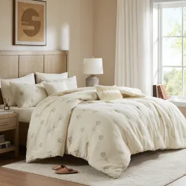 Nova Home Jeju Embroidery Muslin Cotton Comforter Set - King & Super King - 8 Pcs - Ivory product thumbnail 2