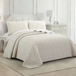 Nova Home Lama Poly Cotton Jaquard Reversible Bed Spread Set - Beige (Available In Sizes) product thumbnail 2