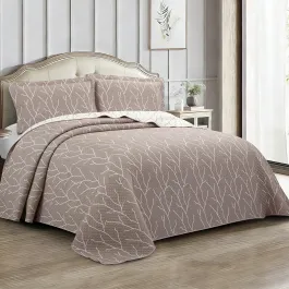 Nova Home Lama Poly Cotton Jaquard Reversible Bed Spread Set - Brown (Available In Sizes) product thumbnail 2