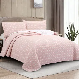 Nova Home Sitry Poly Cotton Jaquard Reversible Bed Spread Set - 2Pcs - Single & Twin - Pink product thumbnail 2