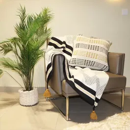 Nova Home Boxes Hand Knitted Cushion Cover - 100% Cotton - 45x45 cm - Mustard & Black product thumbnail 2