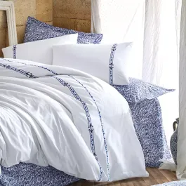 Nova Home Delmor Embroidered Duvet Cover Set - 100% Cotton - King & Super King - 6 Pcs - Navy product thumbnail 2