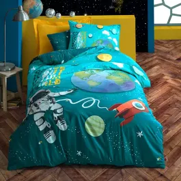 Nova Home Little Astronaut kids Duvet Cover Set - 100% Cotton - Single & Twin - 3 Pcs - Blue product thumbnail 2