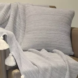 Nova Home Marled Hand Knitted Cushion Cover - 100% Cotton - 45x45 cm - Grey & Natural product thumbnail 2