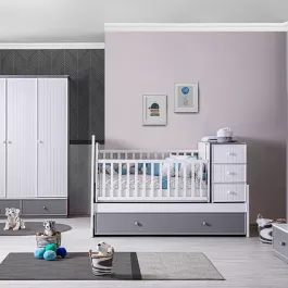 Pierre Cardin Neo Baby's Bed Convertible To Kid's Bed With Studying Desk - With Mattress - White product thumbnail 2