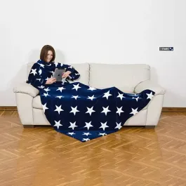 Kanguru Deluxe Stars Flannel Blanket With Sleeves - 140x210 cm - Dark Blue product thumbnail 2