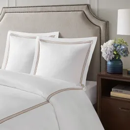 Nova Home Venice Euro Sham Set - 100% Cotton, 600 Thread Count - 2 Pcs - White & Beige product thumbnail 2