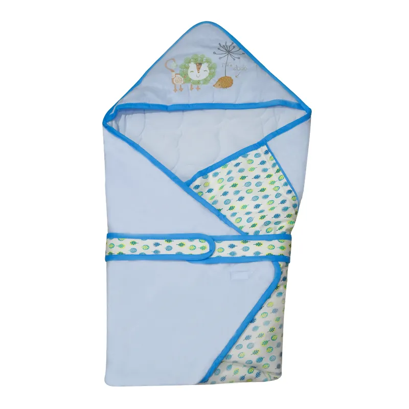 Nova Home "Happy Holiday" Hooded Baby Swaddle Blanket - 100% Cotton - Blue product thumbnail 3