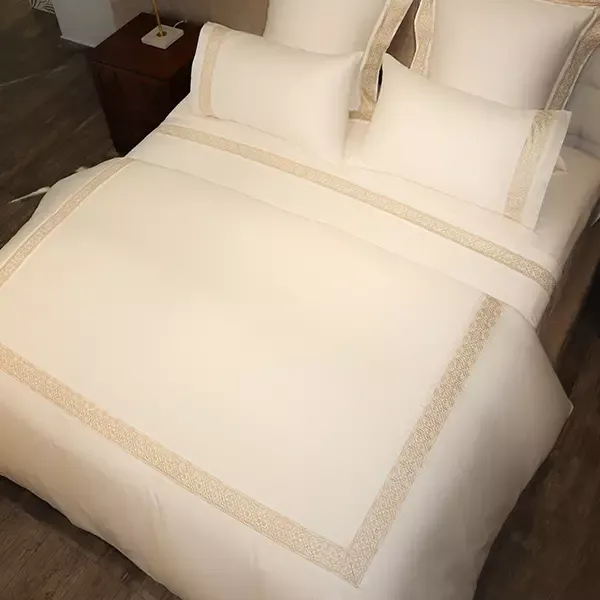 Nova Home Lounge Embroidery Duvet Cover Set - 100% Cotton, 400 Thread - King & Super King - 7 Pcs - White & Gold product thumbnail 3