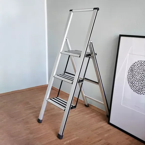 Wenko Aluminum Design Folding Stepladder 3-Step Household Ladder - Aluminum - Silver product thumbnail 3
