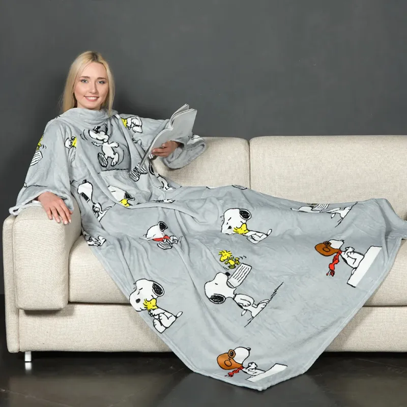 Kanguru Snoopy Blanket With Sleeves - 140x180 Cm - Grey product thumbnail 3