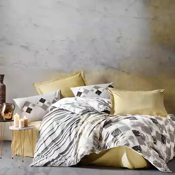 Nova Home "Stone" Duvet Cover Set - 100% Cotton - Light yellow (Available in Sizes) product thumbnail 3