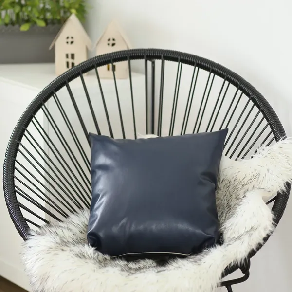Nova Home Boho Chic Leather Cushion Cover - 45x45 cm - Navy product thumbnail 3