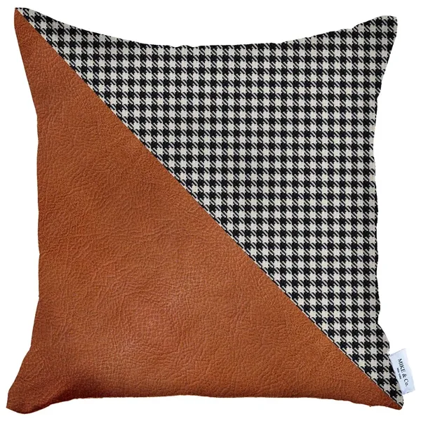 Nova Home Boho Chic Leather & Jacquard Cushion Cover - 45x45 cm - Brown product thumbnail 3