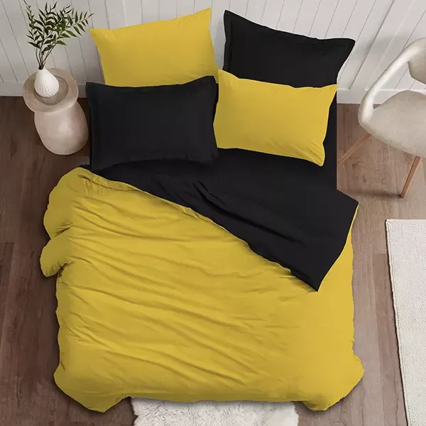 Nova Home "Plain" Plain Comforter Set - 100% Cotton - Mustard & Black (Available In Sizes) product thumbnail 6