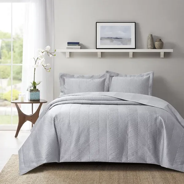 Nova Home Yildiz Satan Bed Spread Set - 3pcs - King & Super King - Silver product thumbnail 3