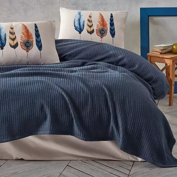 Nova Home "Plumy" Pique Bedspread Set - 100% Cotton - Indigo (Available in Sizes) product thumbnail 4