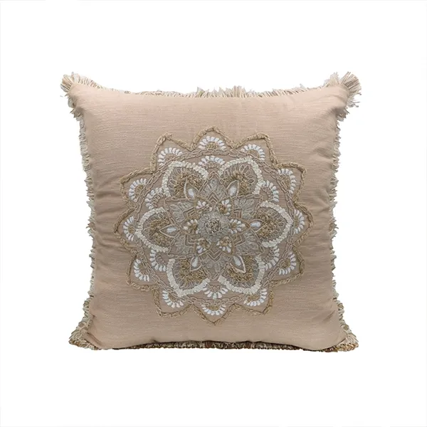 Nova Home Gopura Handmade Embroidered Cushion Cover - 50x50 Cm - Beige product thumbnail 3
