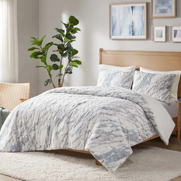 Nova Home Marble Printed Fur Comforter set - Grey product thumbnail 6