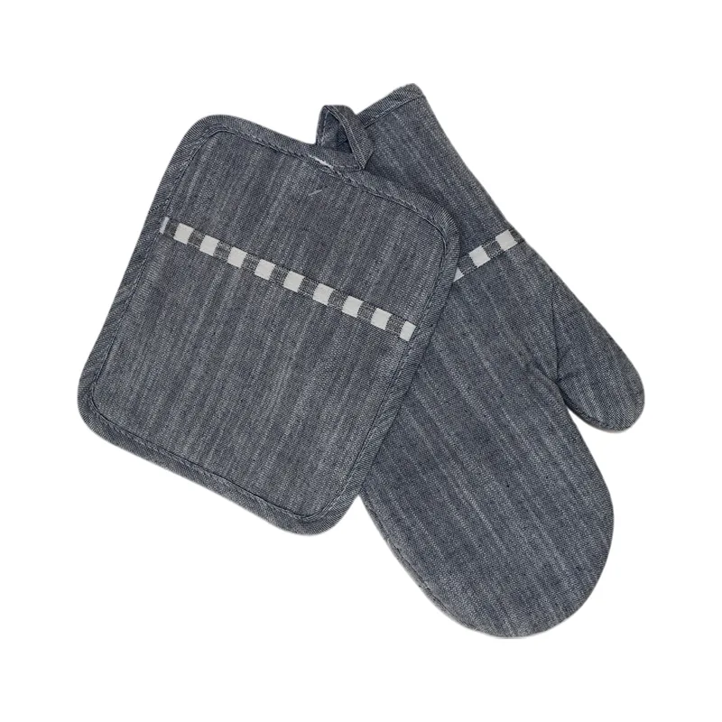 Nova Home "Gourmet" Kitchen Oven Mitt & Pot Holder Set - 2Pcs - Poly Cotton - Grey product thumbnail 3
