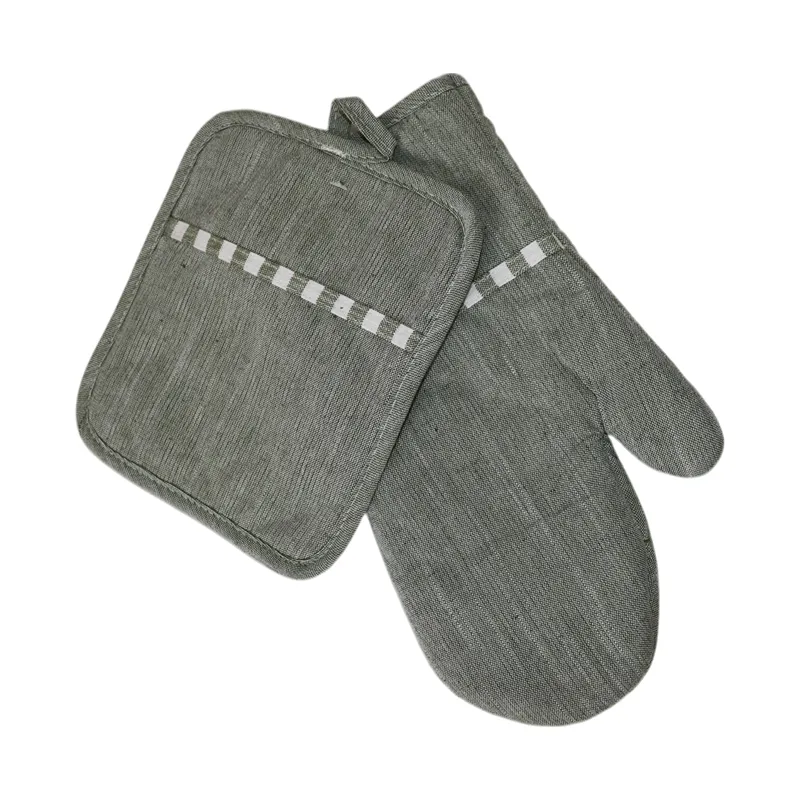 Nova Home "Gourmet" Kitchen Oven Mitt & Pot Holder Set - 2Pcs - Poly Cotton - Green product thumbnail 3