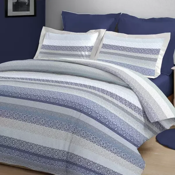 Nova Home Pinstripes Printed Cotton Flannel Duvet Cover Set - Blue (Available in Sizes) product thumbnail 2