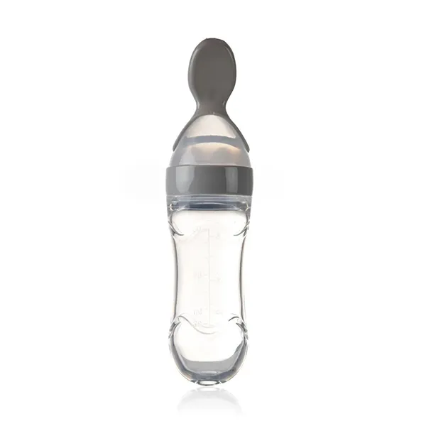 Babyjem Silicone Squeeze Feeding Bottle With Spoon - 90 ML - Grey product thumbnail 3