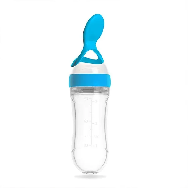 Babyjem Silicone Squeeze Feeding Bottle With Spoon - 90 ML - Blue product thumbnail 3
