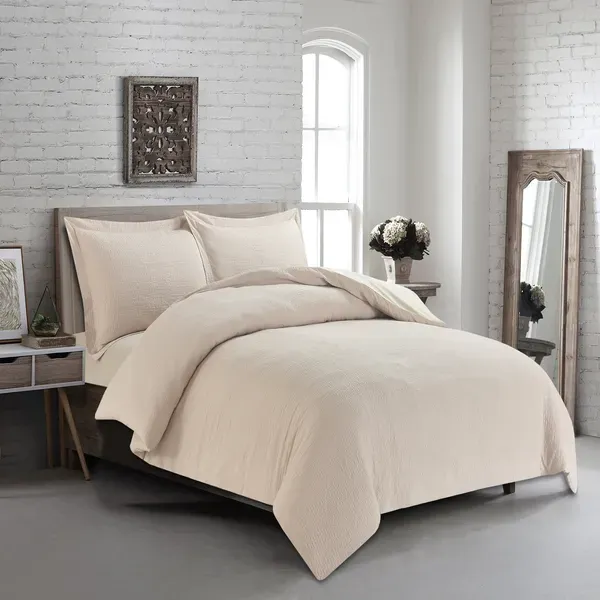 Nova Cottontex Textured Duvet Cover Set - 100% Cotton, 200 Thread - Beige (Available In Sizes) product thumbnail 11