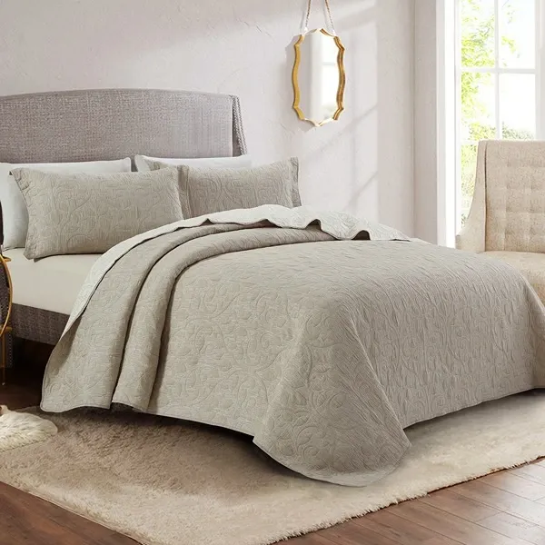 Nova Home Petal Poly Cotton Jaquard Reversible Bed Spread Set - Beige (Available In Sizes) product thumbnail 6