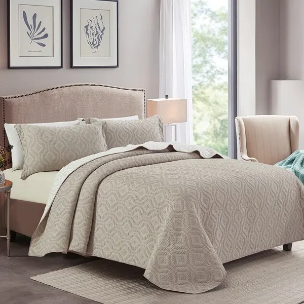 Nova Home Prismo Poly Cotton Jaquard Reversible Bed Spread Set - Brown (Available In Sizes) product thumbnail 6