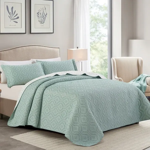 Nova Home Prismo Poly Cotton Jaquard Reversible Bed Spread Set - Jade (Available In Sizes) product thumbnail 6