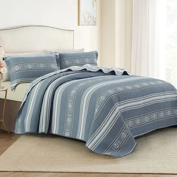 Nova Home Facetique Poly Cotton Jaquard Reversible Bed Spread Set - Blue (Available In Sizes) product thumbnail 6