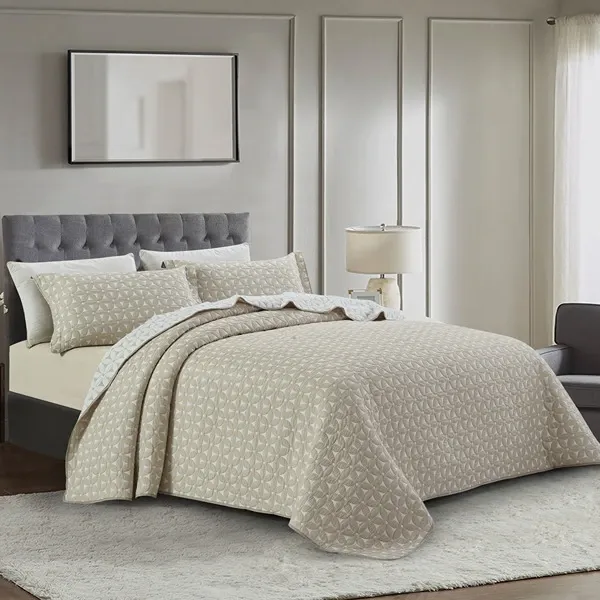 Nova Home Rosetex Poly Cotton Jaquard Reversible Bed Spread Set - Beige (Available In Sizes) product thumbnail 11