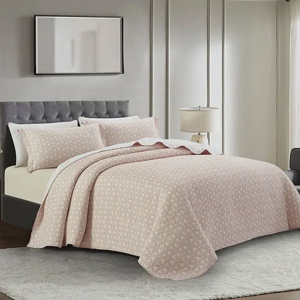 Nova Home Rosetex Poly Cotton Jaquard Reversible Bed Spread Set - Pink (Available In Sizes) product thumbnail 6