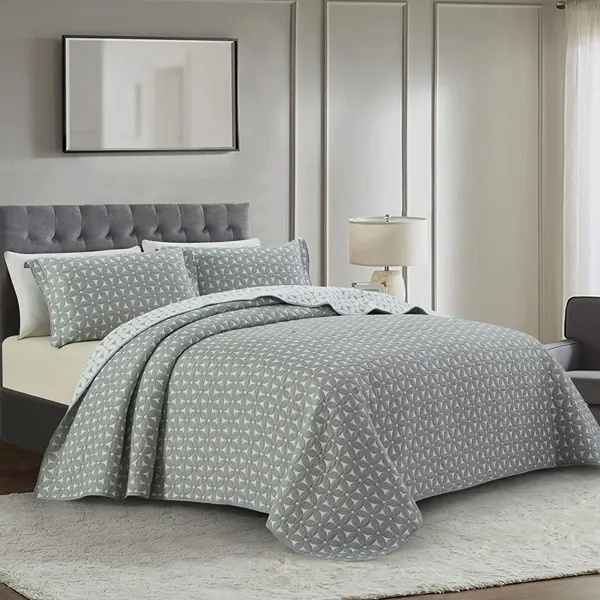 Nova Home Rosetex Poly Cotton Jaquard Reversible Bed Spread Set - Grey (Available In Sizes) product thumbnail 6